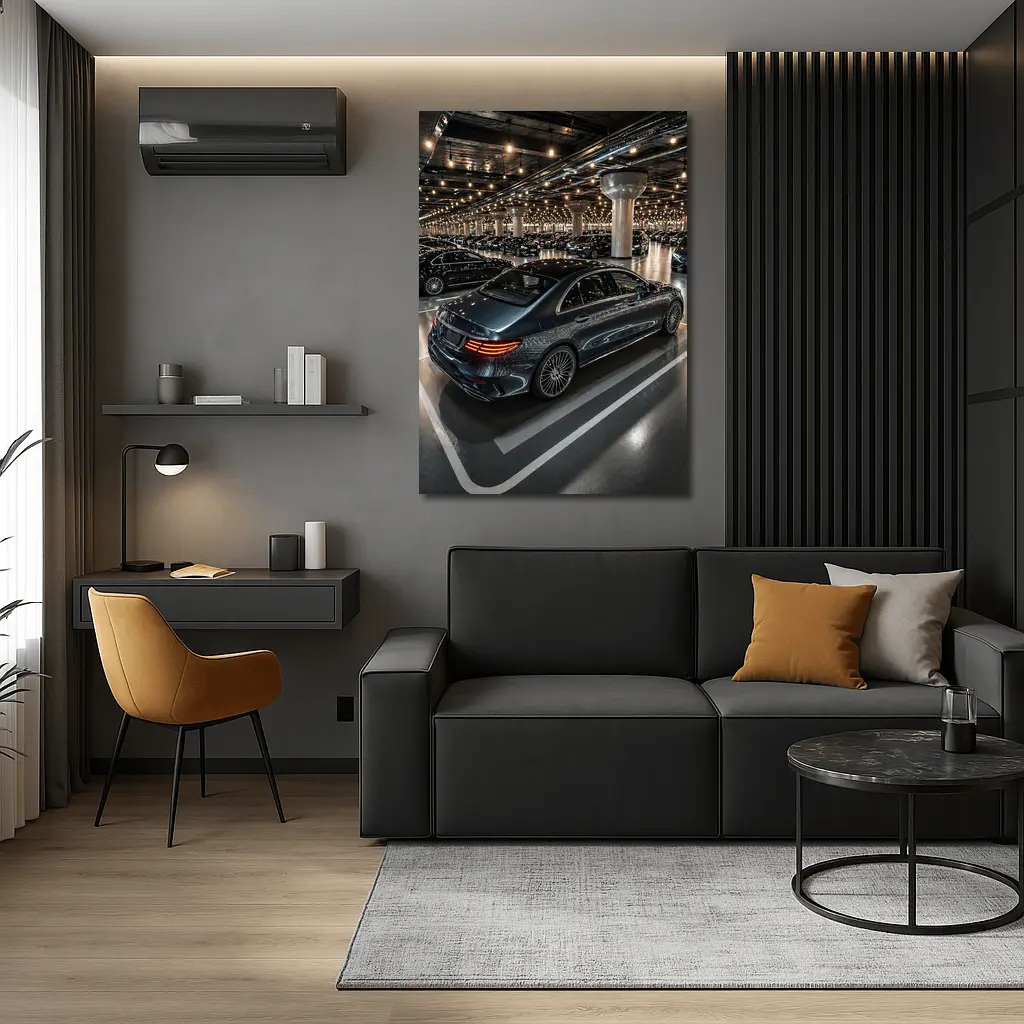 Mercedes E Class Sedan Indoor Parking Lot – Wall Art