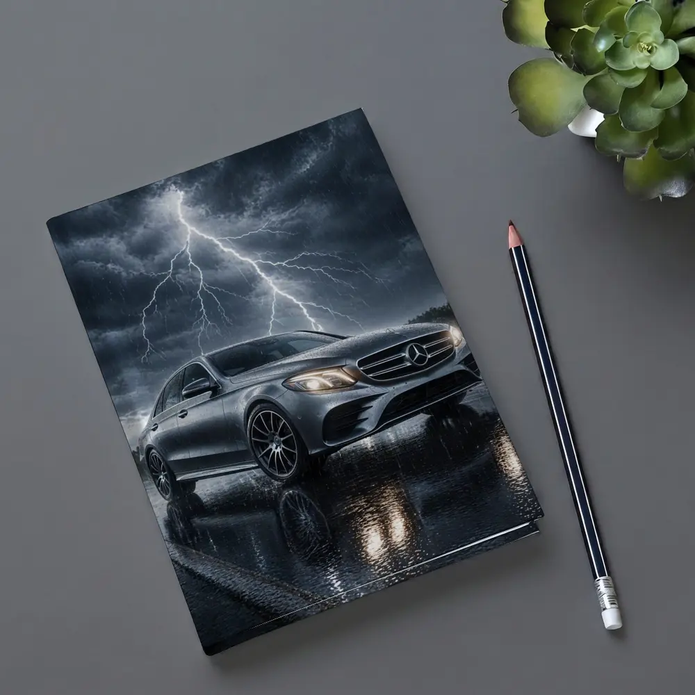 Mercedes E Class Silver Car Stormy Night – Notebooks