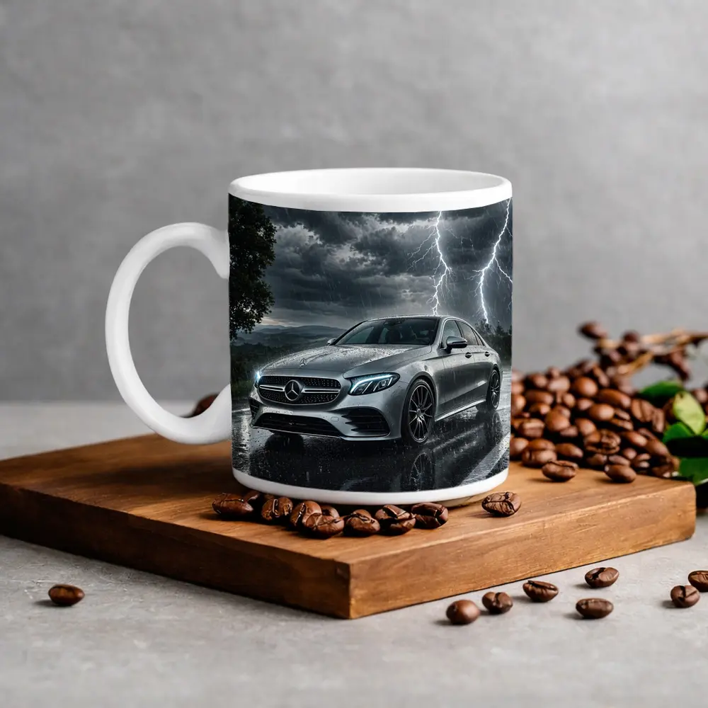 Mercedes E Class Storm Lightning Rain Night – Mugs