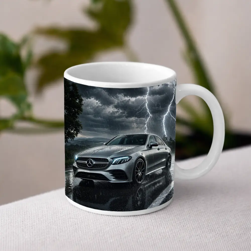 Mercedes E Class Storm Lightning Rain Night – Mugs