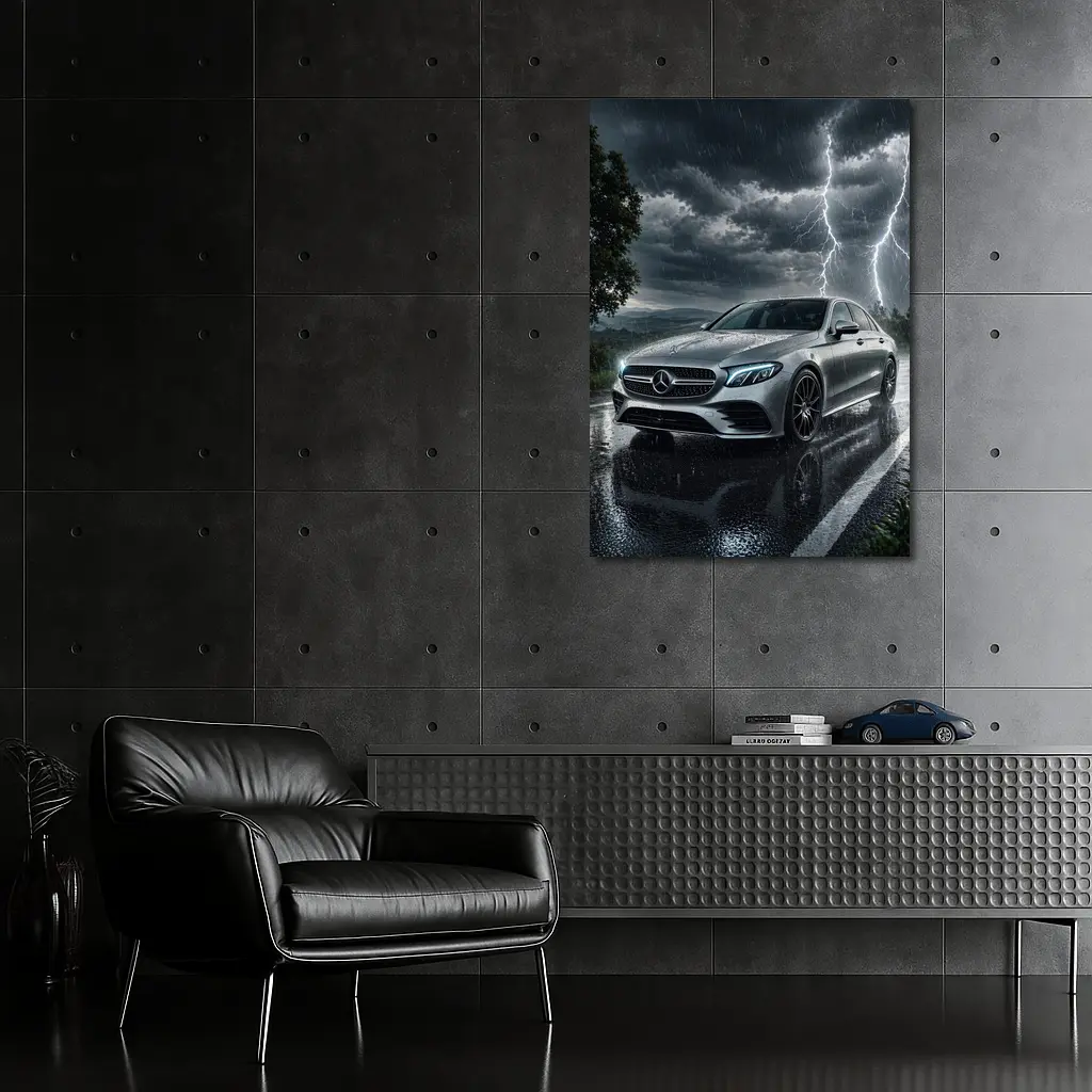 Mercedes E Class Storm Lightning Rain Night – Wall Art