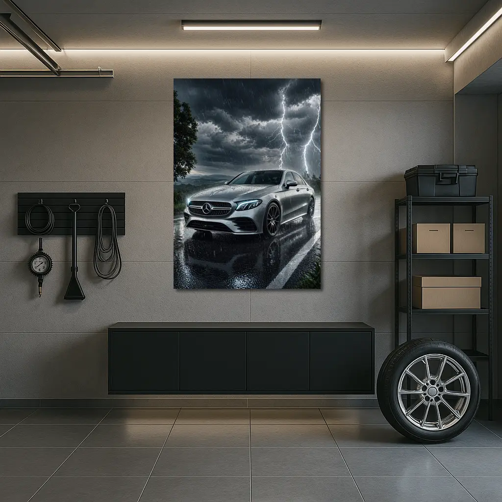 Mercedes E Class Storm Lightning Rain Night – Wall Art