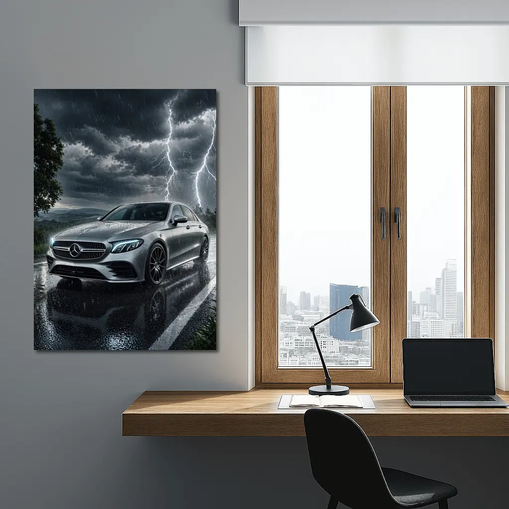 Mercedes E Class Storm Lightning Rain Night – Wall Art