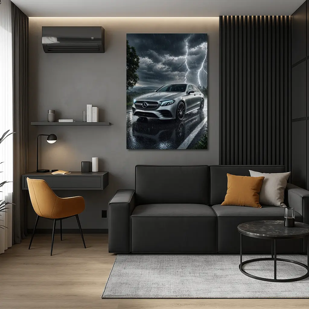 Mercedes E Class Storm Lightning Rain Night – Wall Art