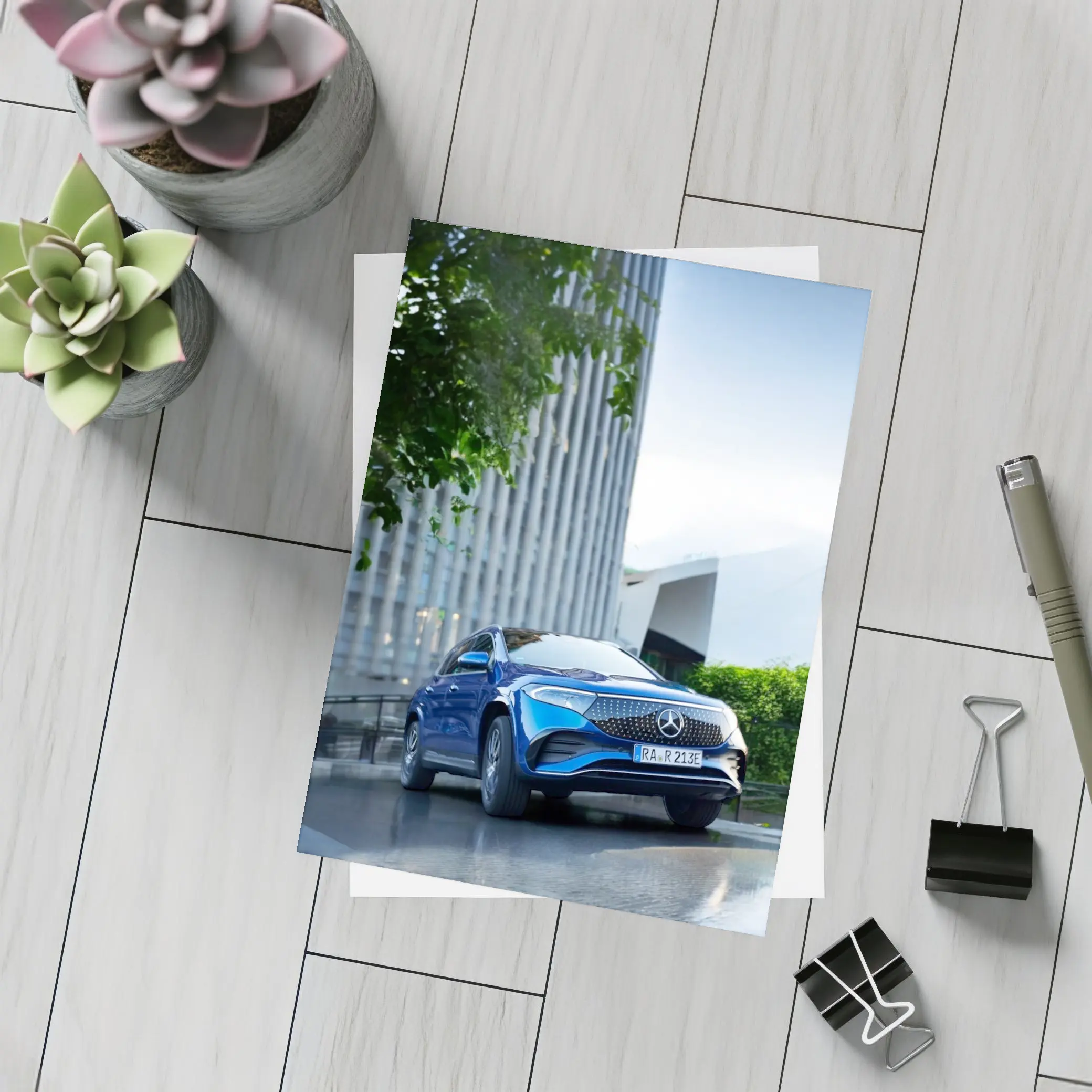 Mercedes EQA Blue Electric SUV City Street – Postcards