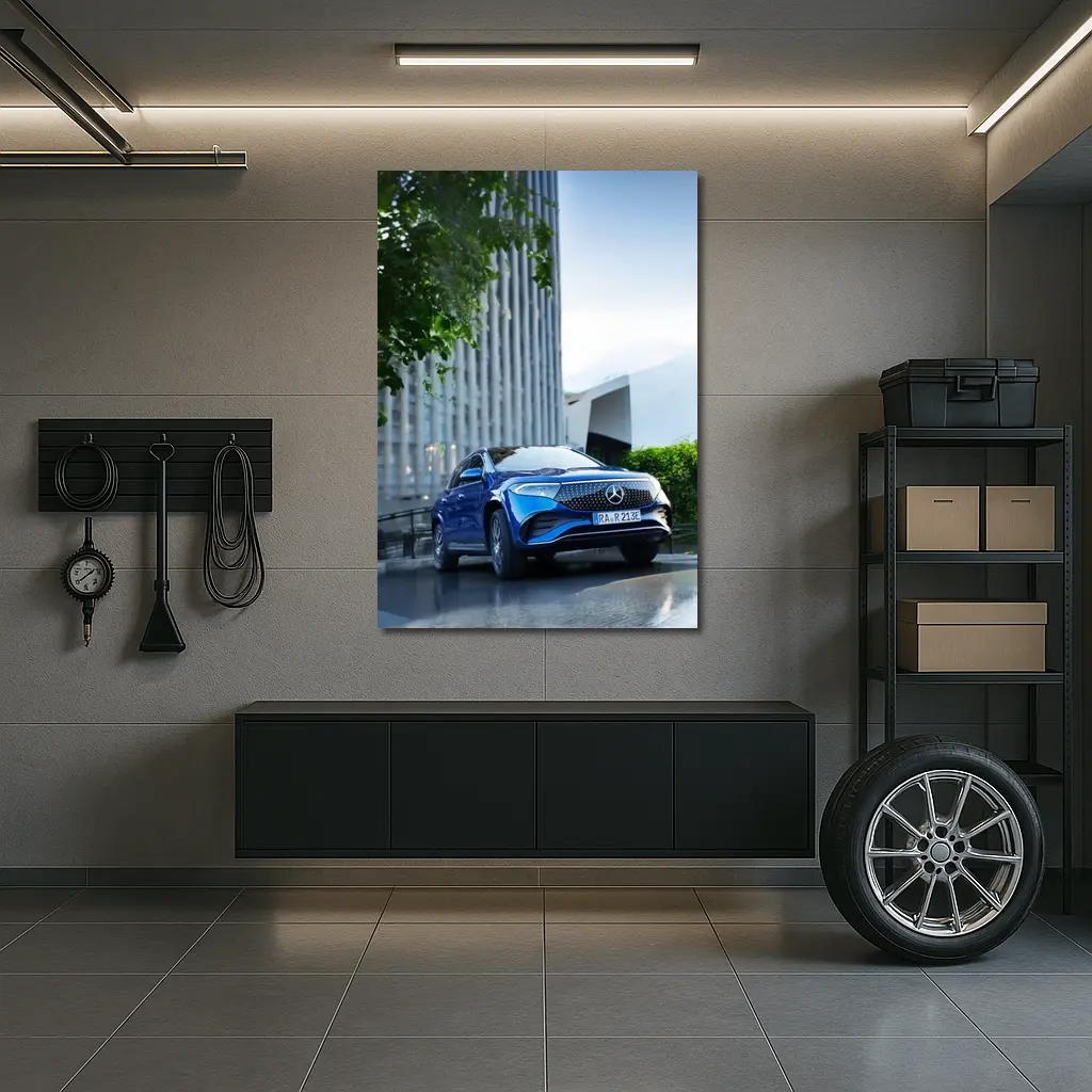 Mercedes EQA Blue Electric SUV City Street – Wall Art