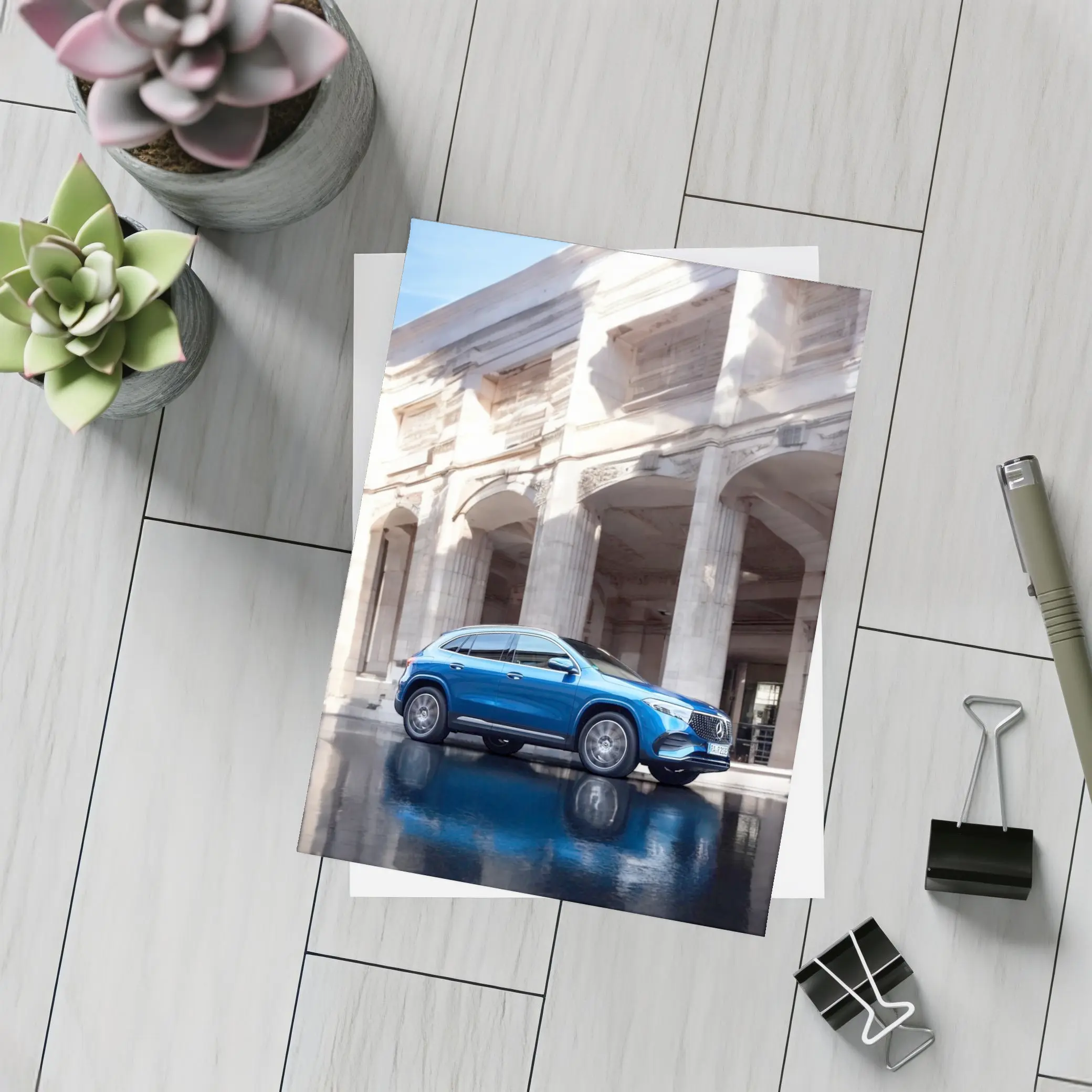 Mercedes EQA Blue SUV Urban Architecture – Postcards