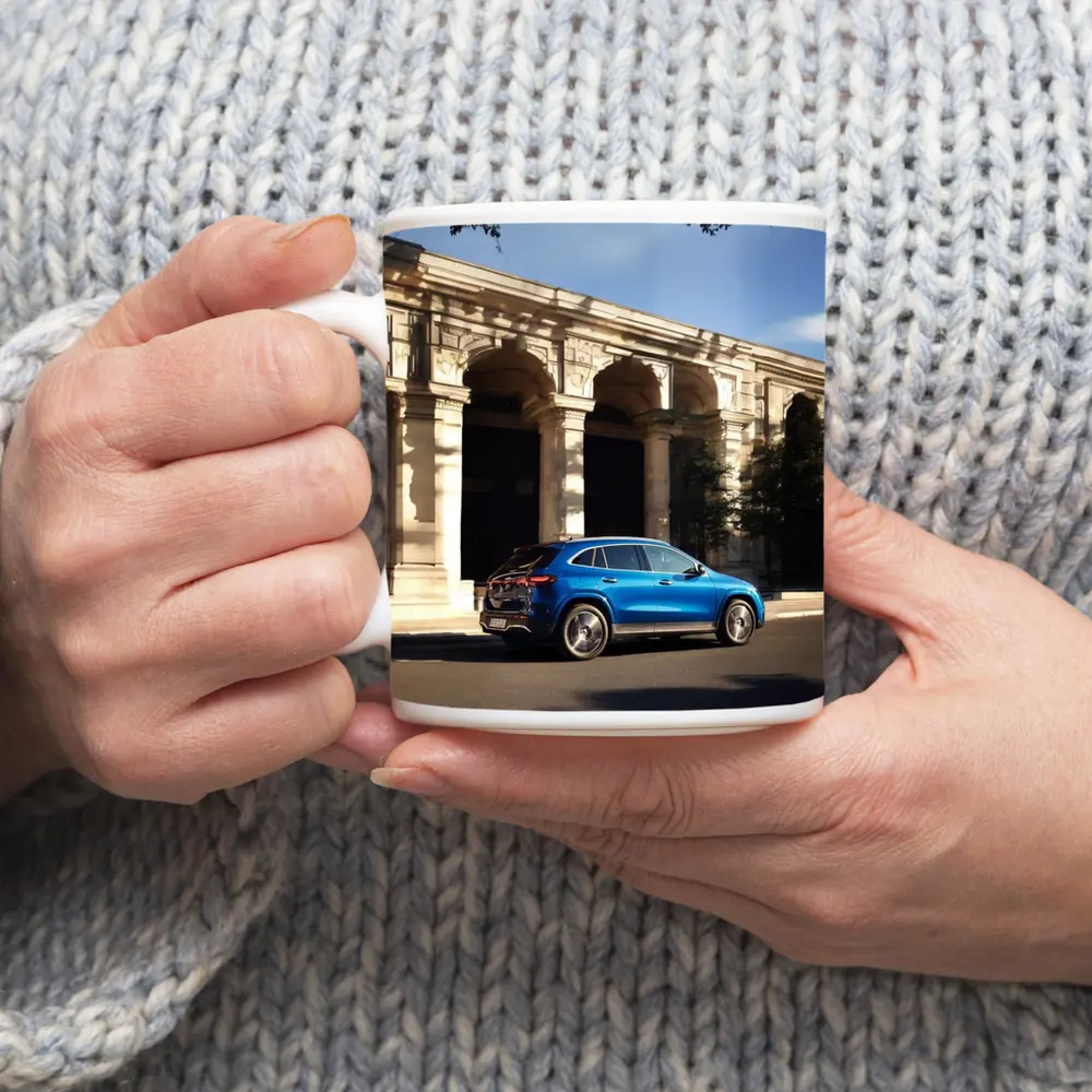 Mercedes EQA Blue SUV Classic Building Street – Mugs