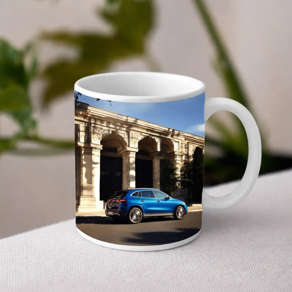Mercedes EQA Blue SUV Classic Building Street – Mugs