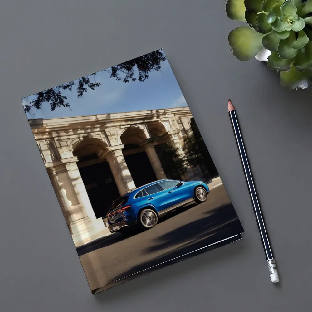Mercedes EQA Blue SUV Classic Building Street – Notebooks