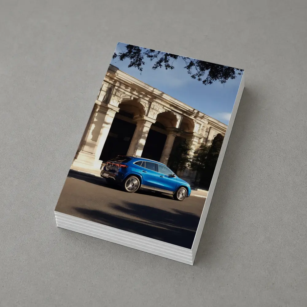 Mercedes EQA Blue SUV Classic Building Street – Postcards