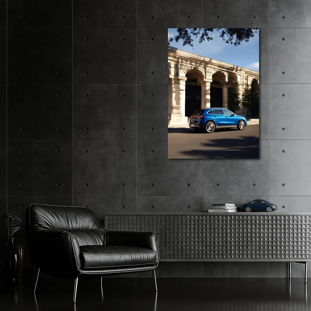 Mercedes EQA Blue SUV Classic Building Street – Wall Art