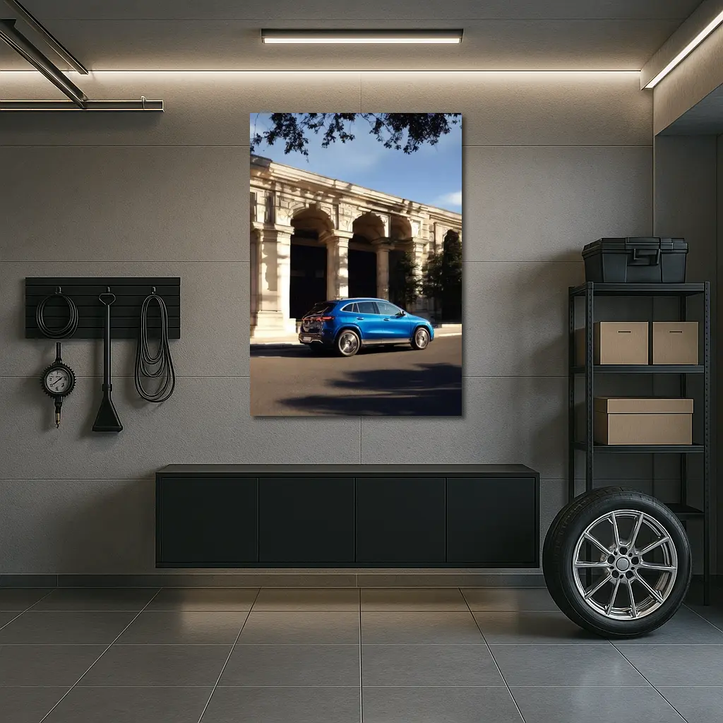 Mercedes EQA Blue SUV Classic Building Street – Wall Art