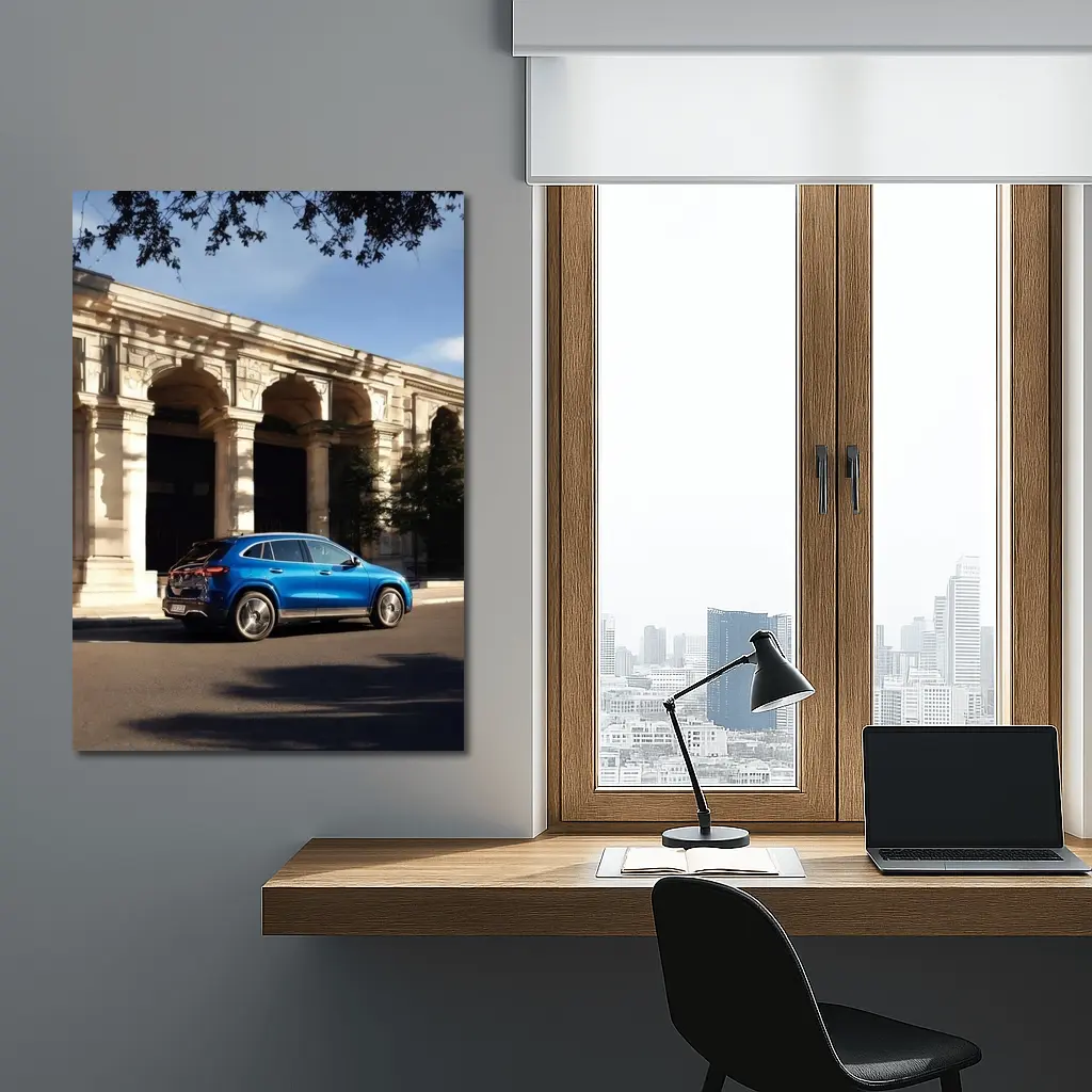 Mercedes EQA Blue SUV Classic Building Street – Wall Art