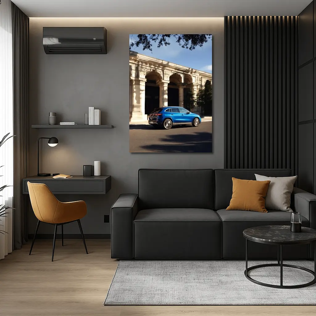 Mercedes EQA Blue SUV Classic Building Street – Wall Art