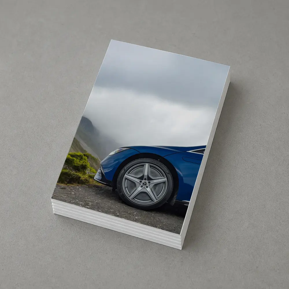 Mercedes EQE Blue Wheel Misty Mountain Road – Postcards