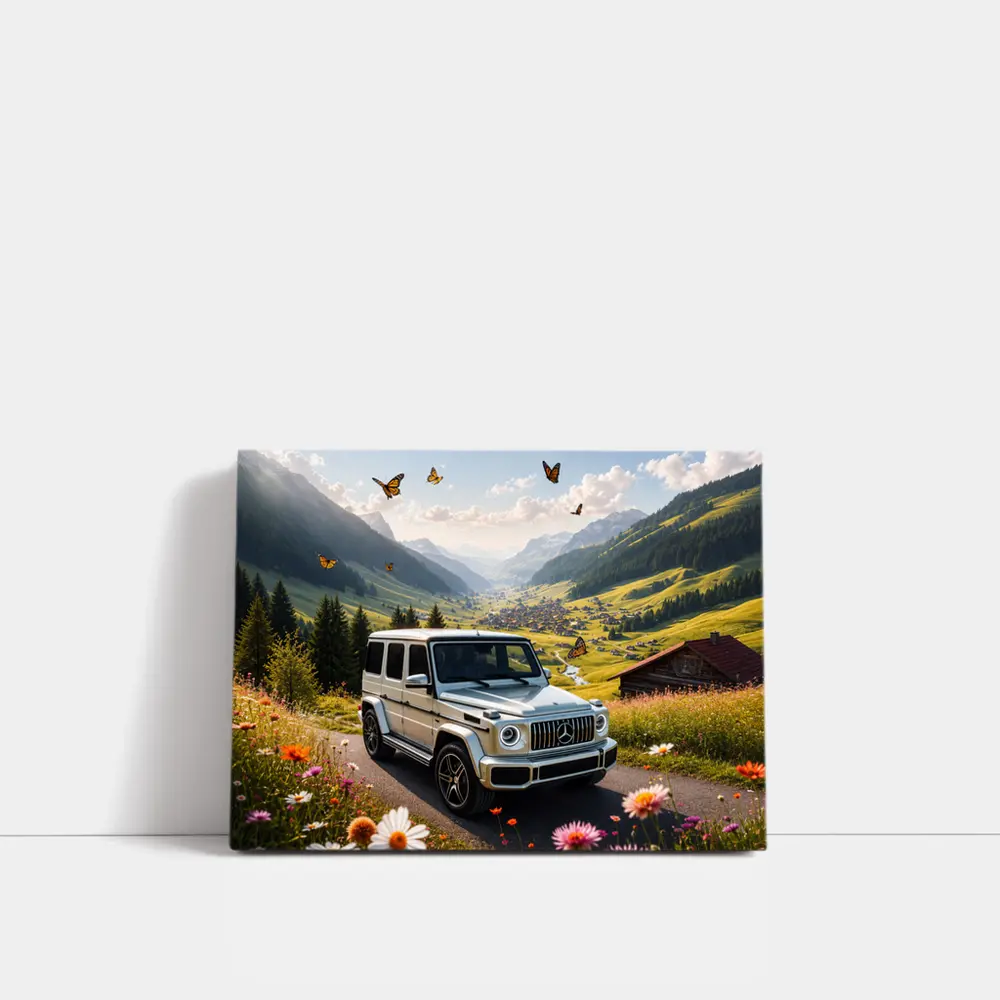 Mercedes G Class White Alpine Valley Scene – Wall Art