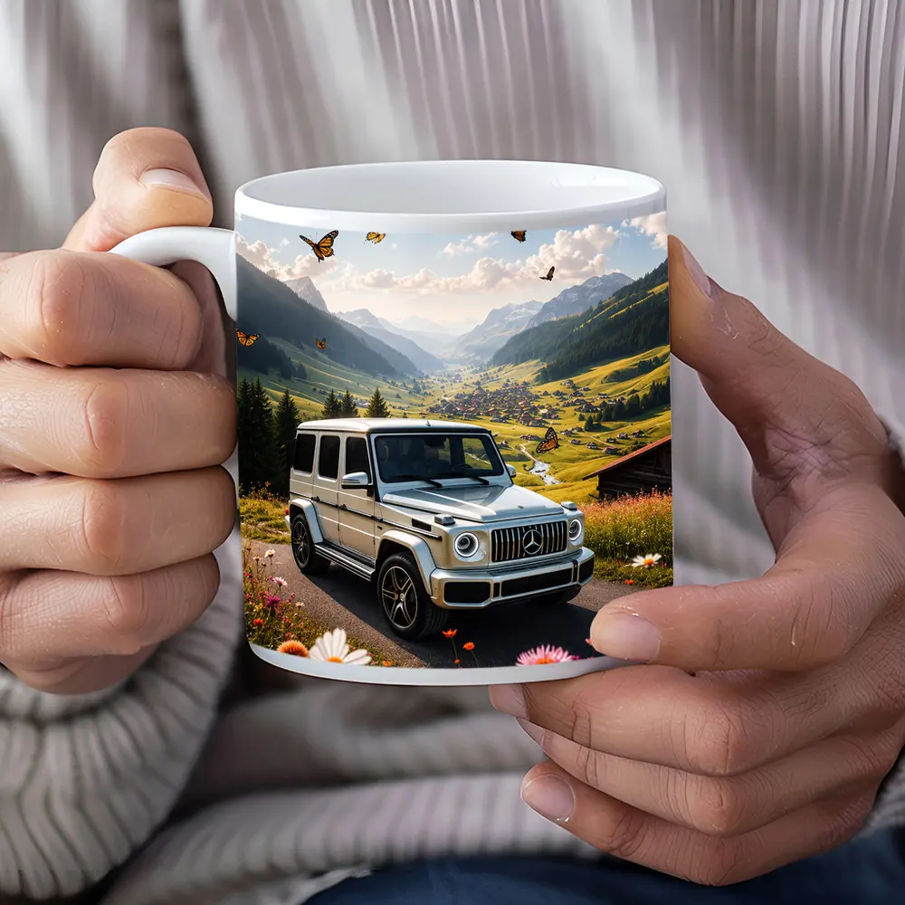 Mercedes G Class White Alpine Valley Scene – Mugs