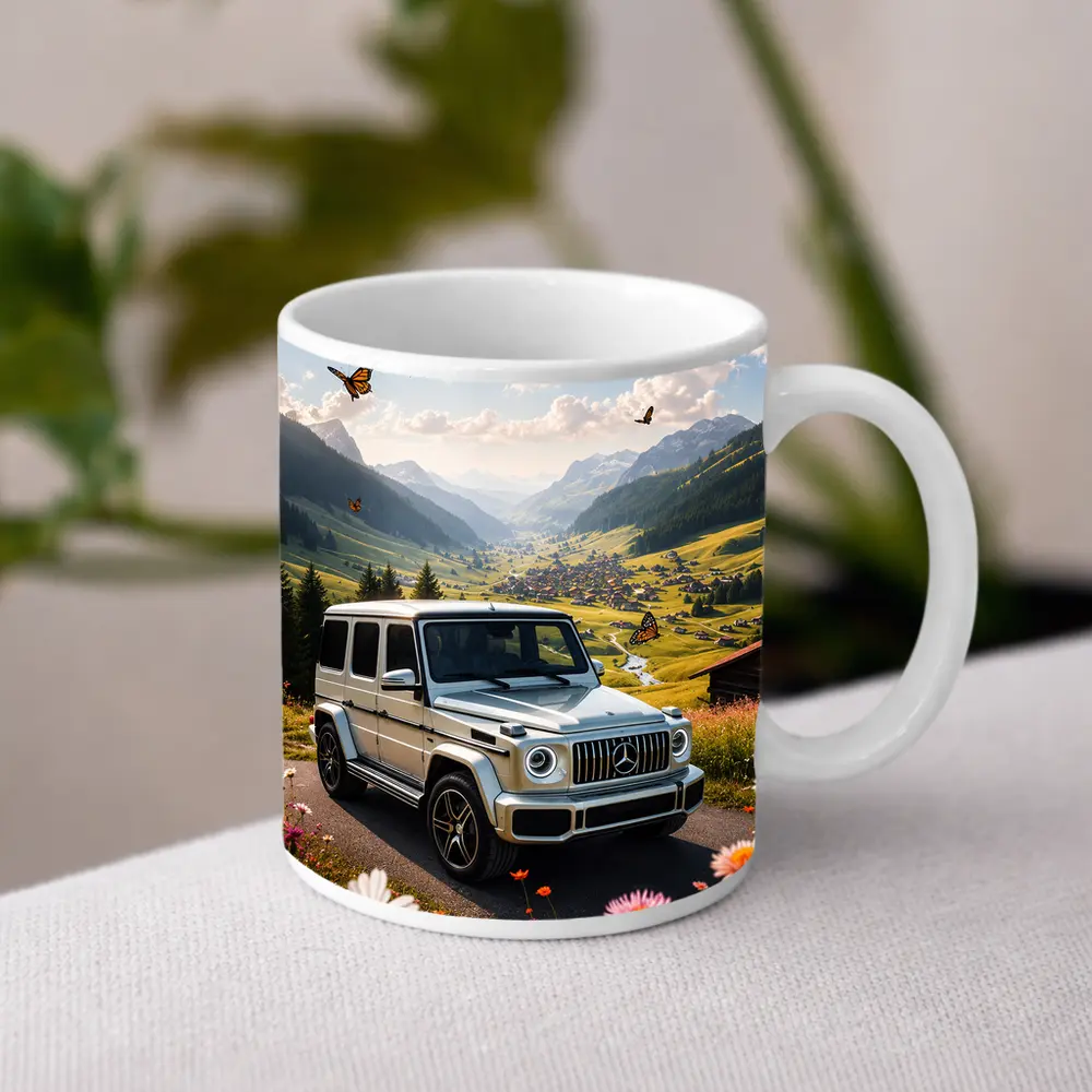 Mercedes G Class White Alpine Valley Scene – Mugs