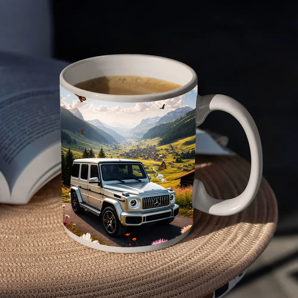 Mercedes G Class White Alpine Valley Scene – Mugs