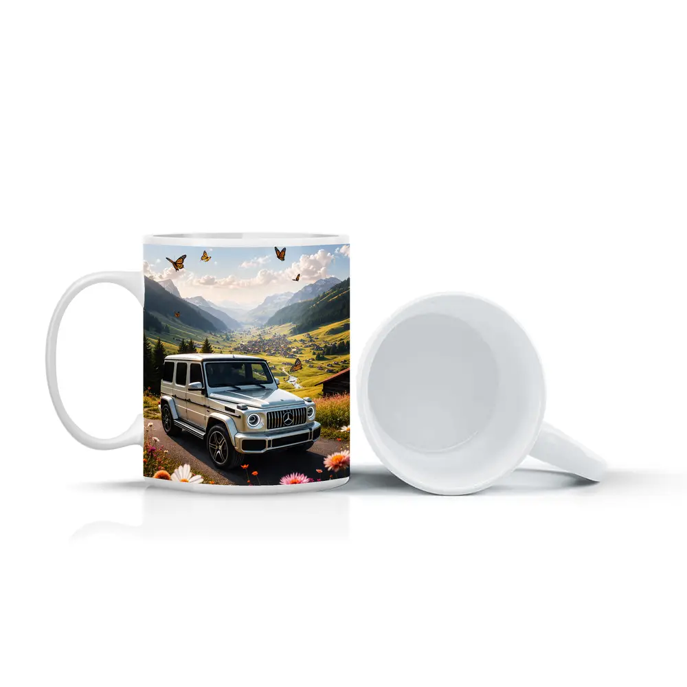 Mercedes G Class White Alpine Valley Scene – Mugs