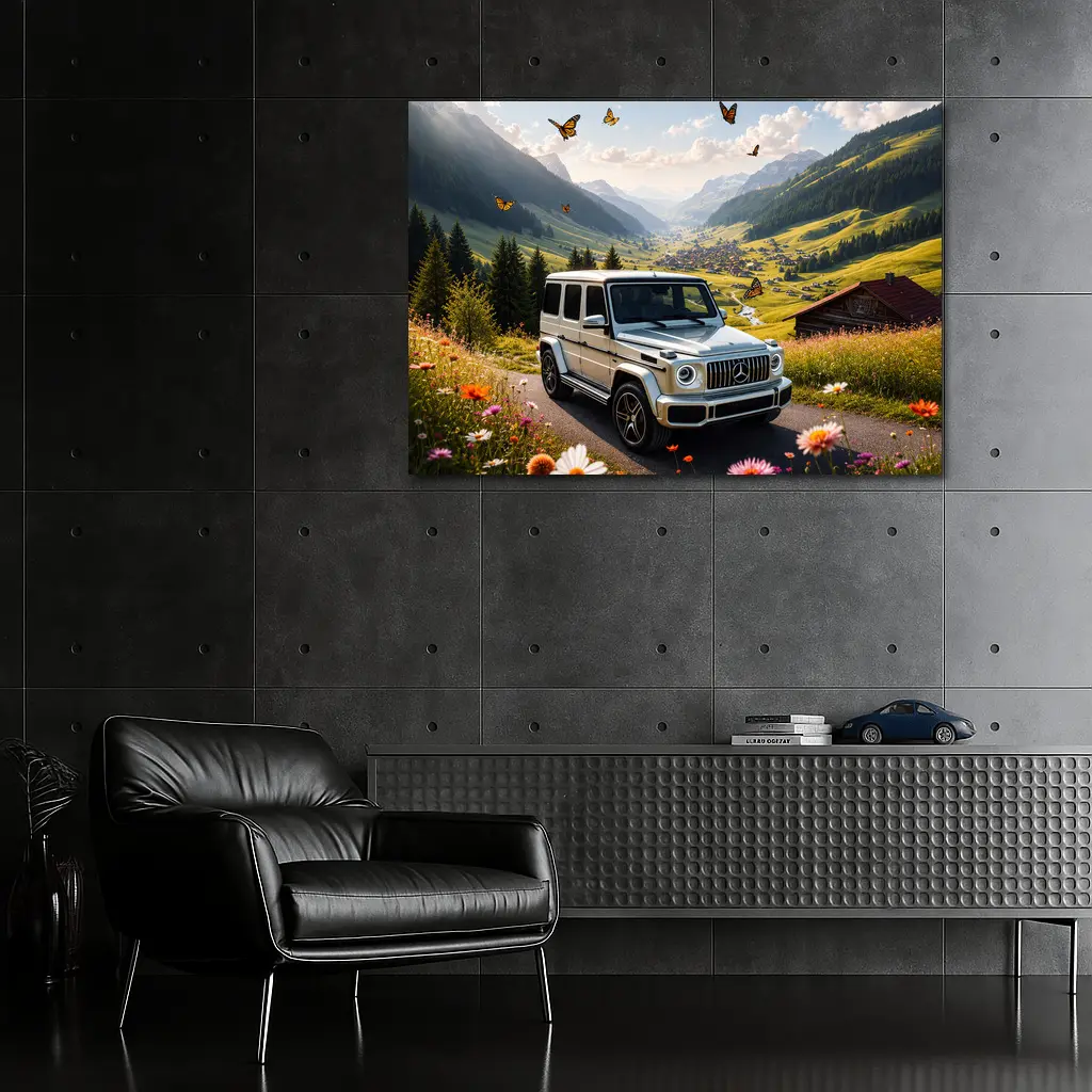 Mercedes G Class White Alpine Valley Scene – Wall Art