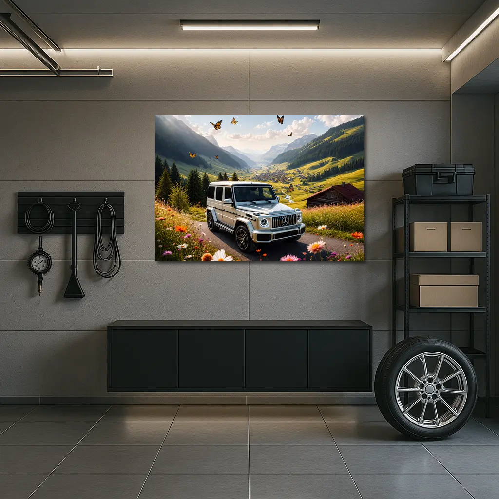 Mercedes G Class White Alpine Valley Scene – Wall Art