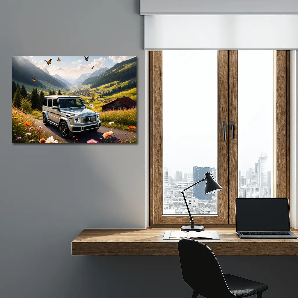 Mercedes G Class White Alpine Valley Scene – Wall Art
