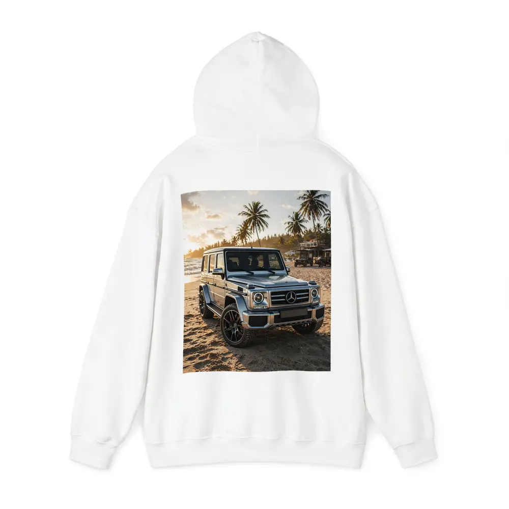 Mercedes G Class Silver Beach Sunset Scene – Hoodies
