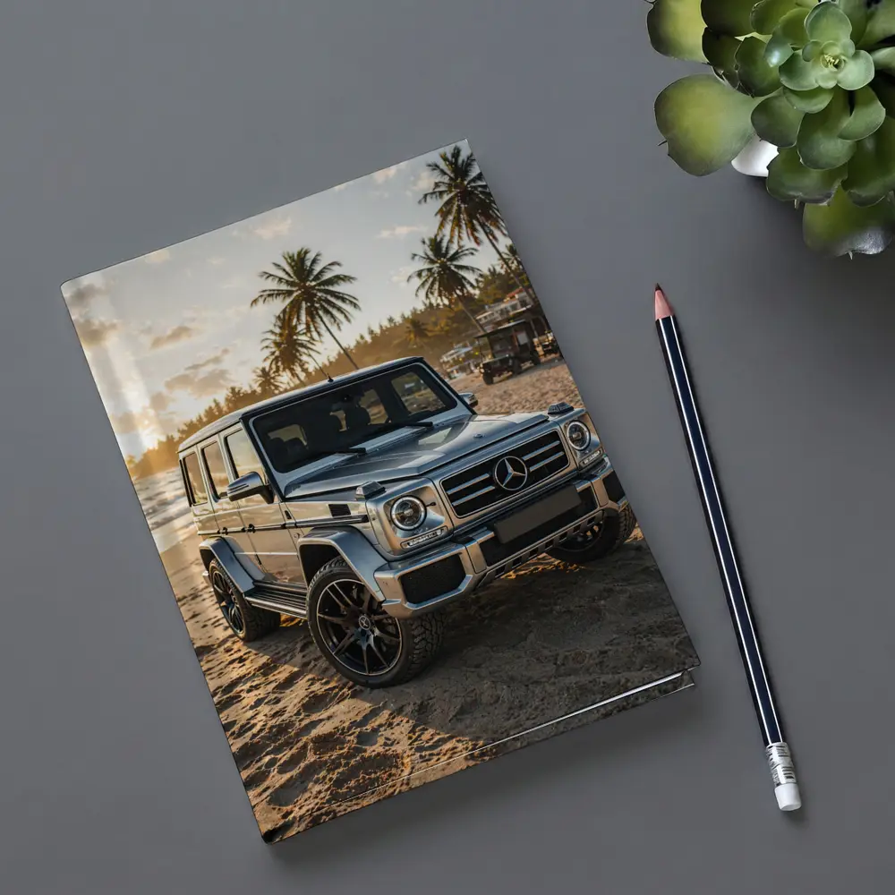 Mercedes G Class Silver Beach Sunset Scene – Notebooks
