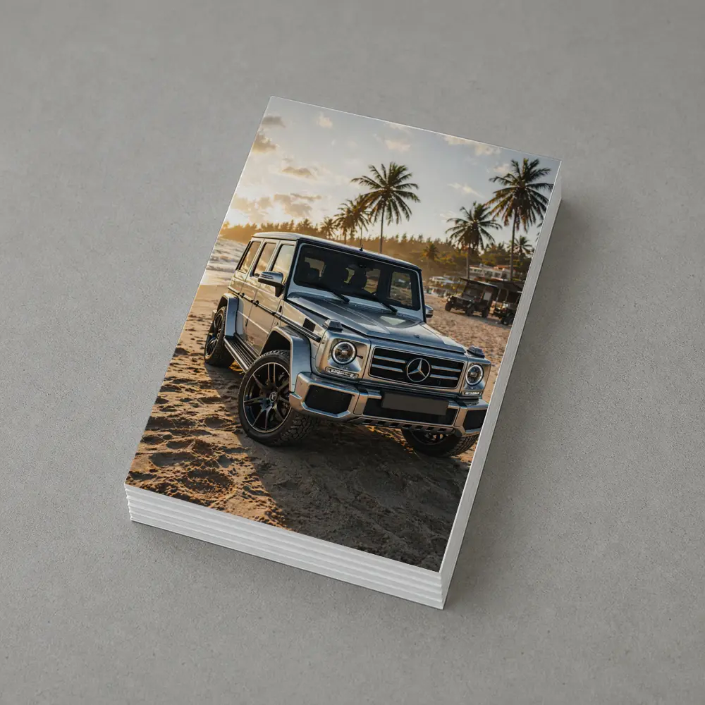 Mercedes G Class Silver Beach Sunset Scene – Postcards
