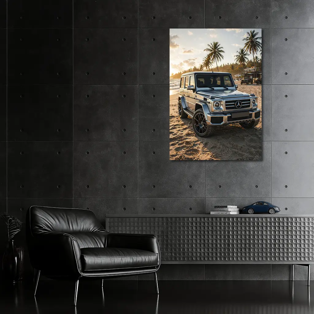 Mercedes G Class Silver Beach Sunset Scene – Wall Art