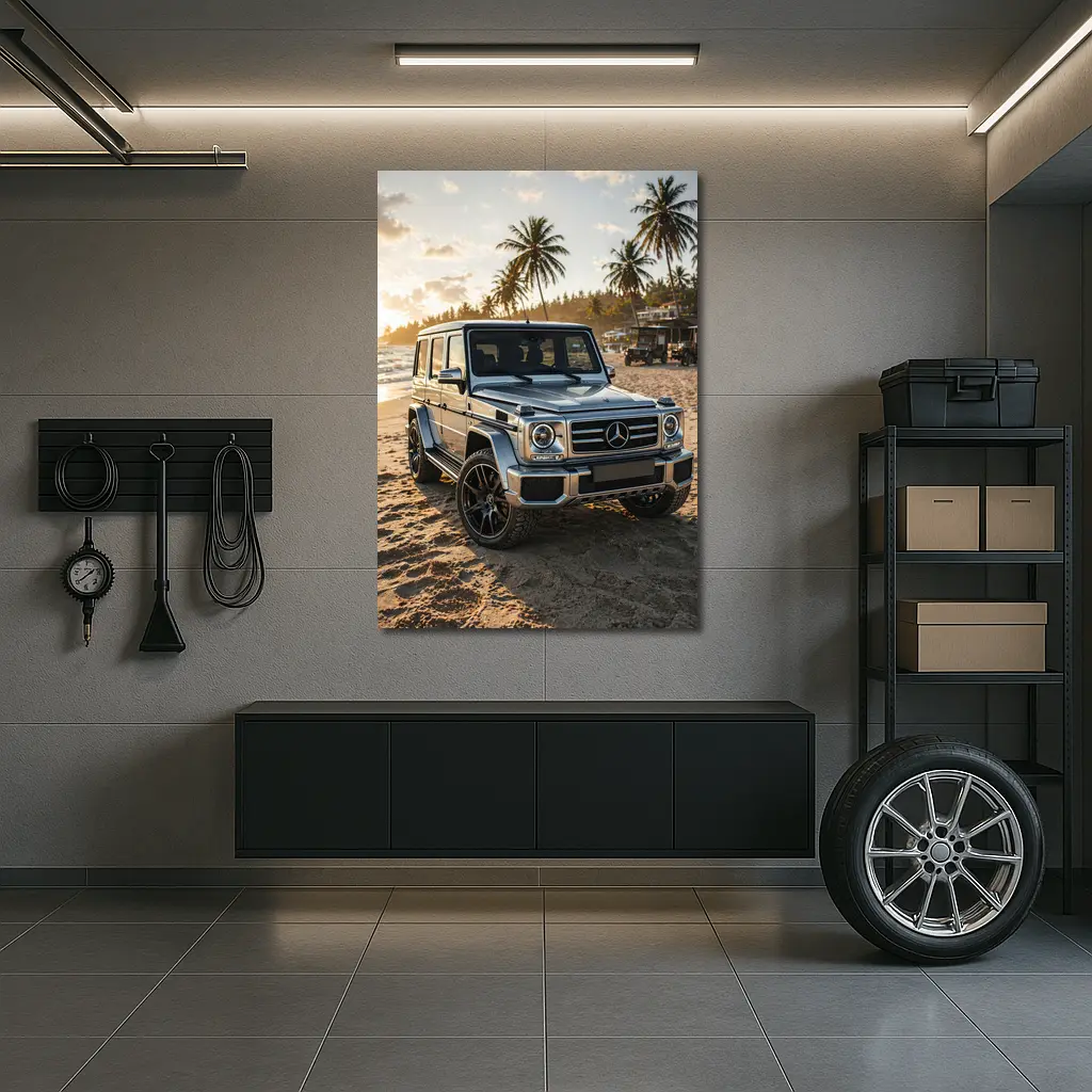 Mercedes G Class Silver Beach Sunset Scene – Wall Art