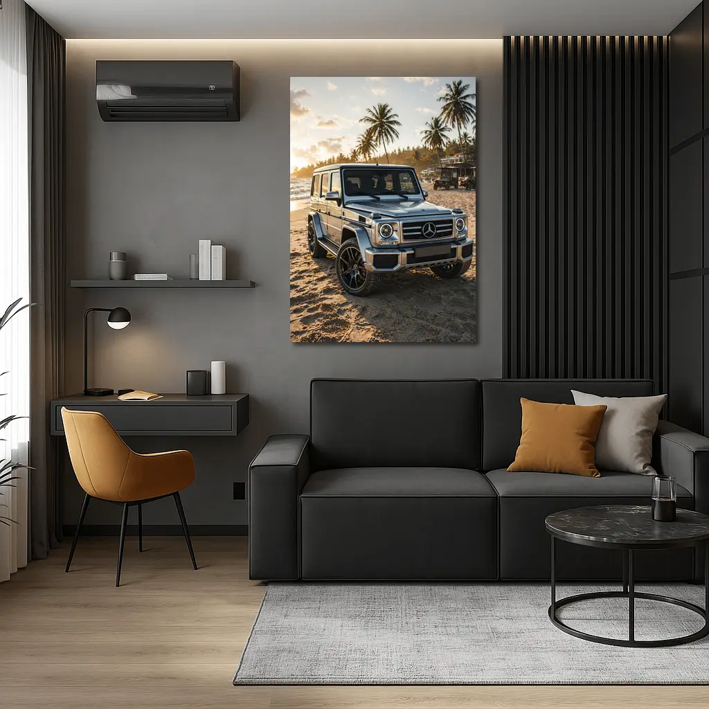 Mercedes G Class Silver Beach Sunset Scene – Wall Art