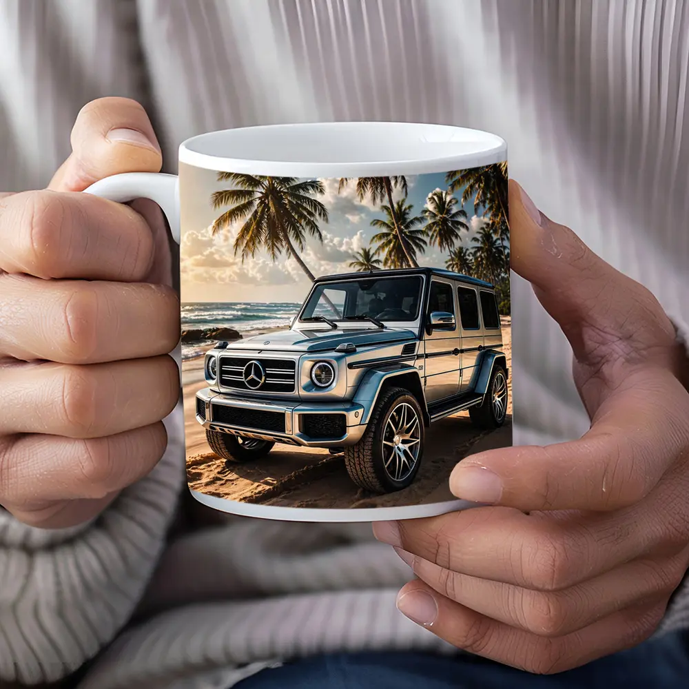 Mercedes G Class Silver Beach Palm Trees – Mugs