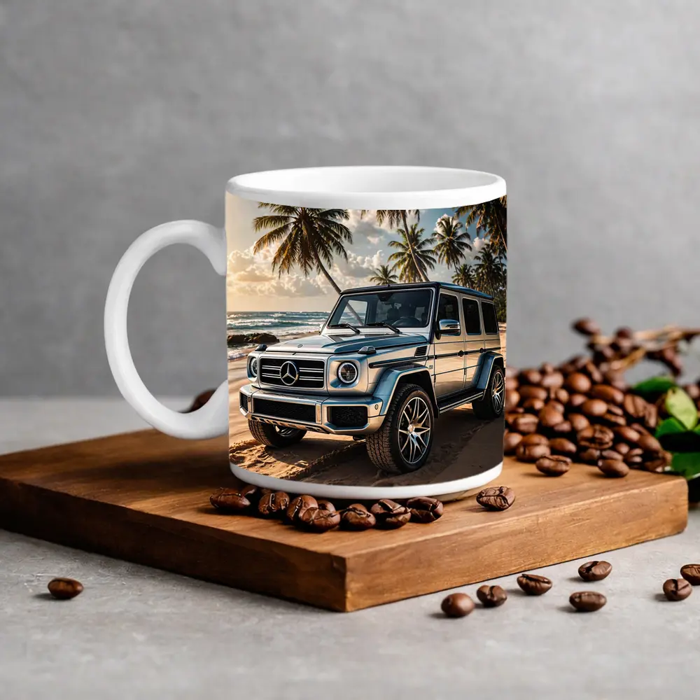 Mercedes G Class Silver Beach Palm Trees – Mugs
