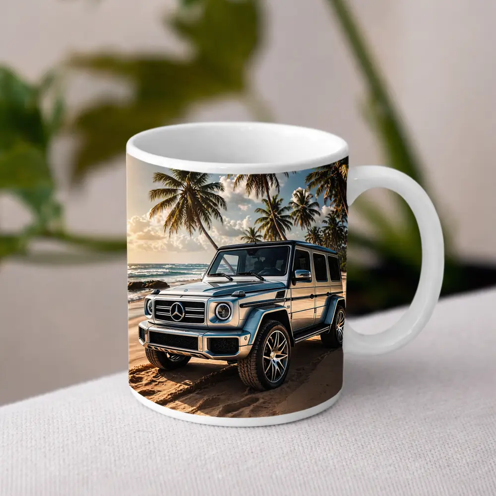 Mercedes G Class Silver Beach Palm Trees – Mugs