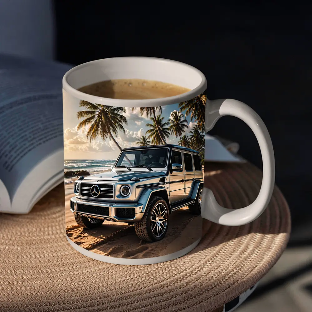 Mercedes G Class Silver Beach Palm Trees – Mugs
