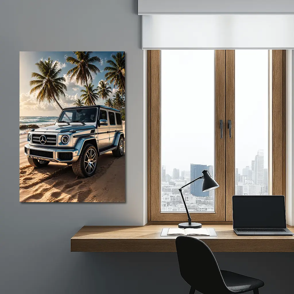Mercedes G Class Silver Beach Palm Trees – Wall Art