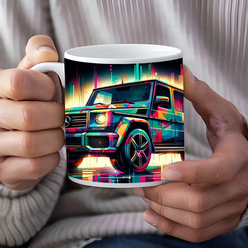 Mercedes G Class Neon Abstract Art – Mugs