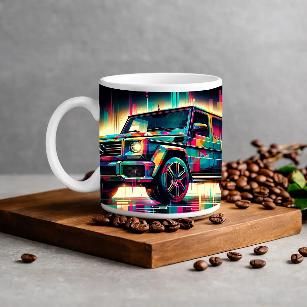 Mercedes G Class Neon Abstract Art – Mugs