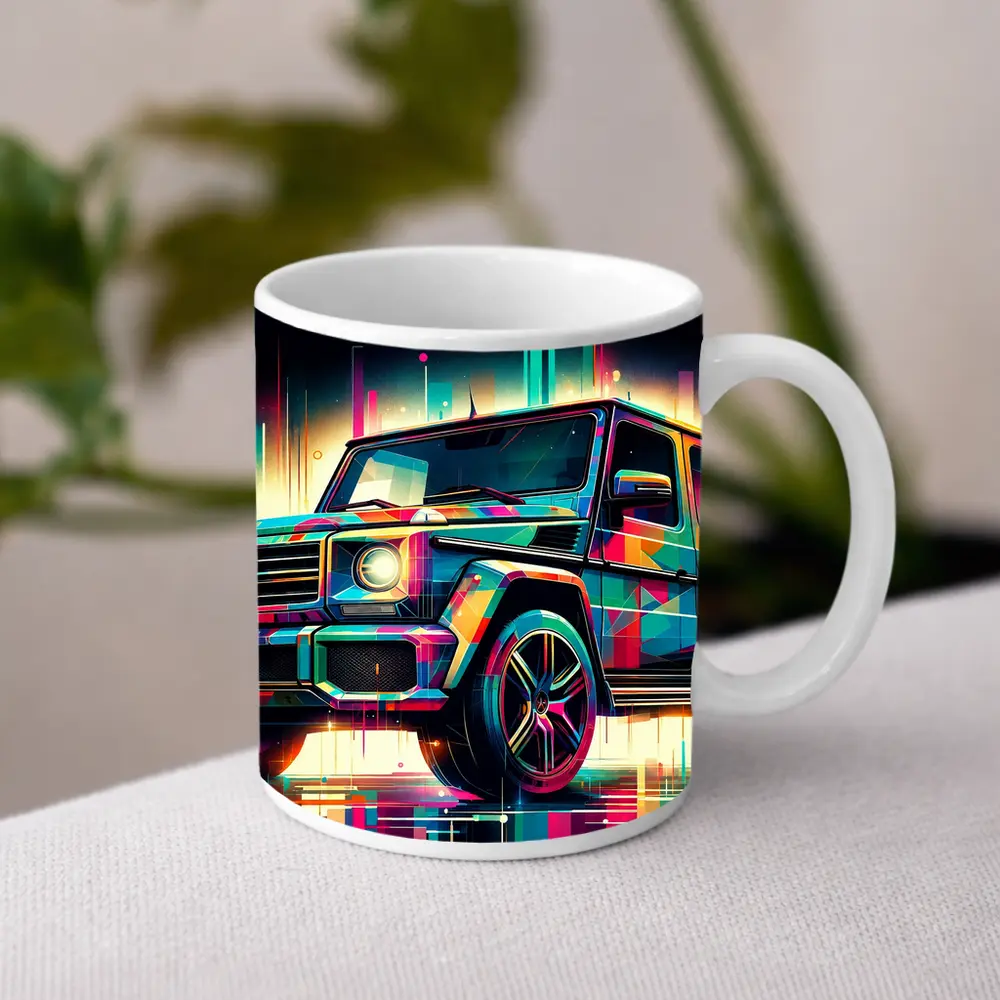 Mercedes G Class Neon Abstract Art – Mugs