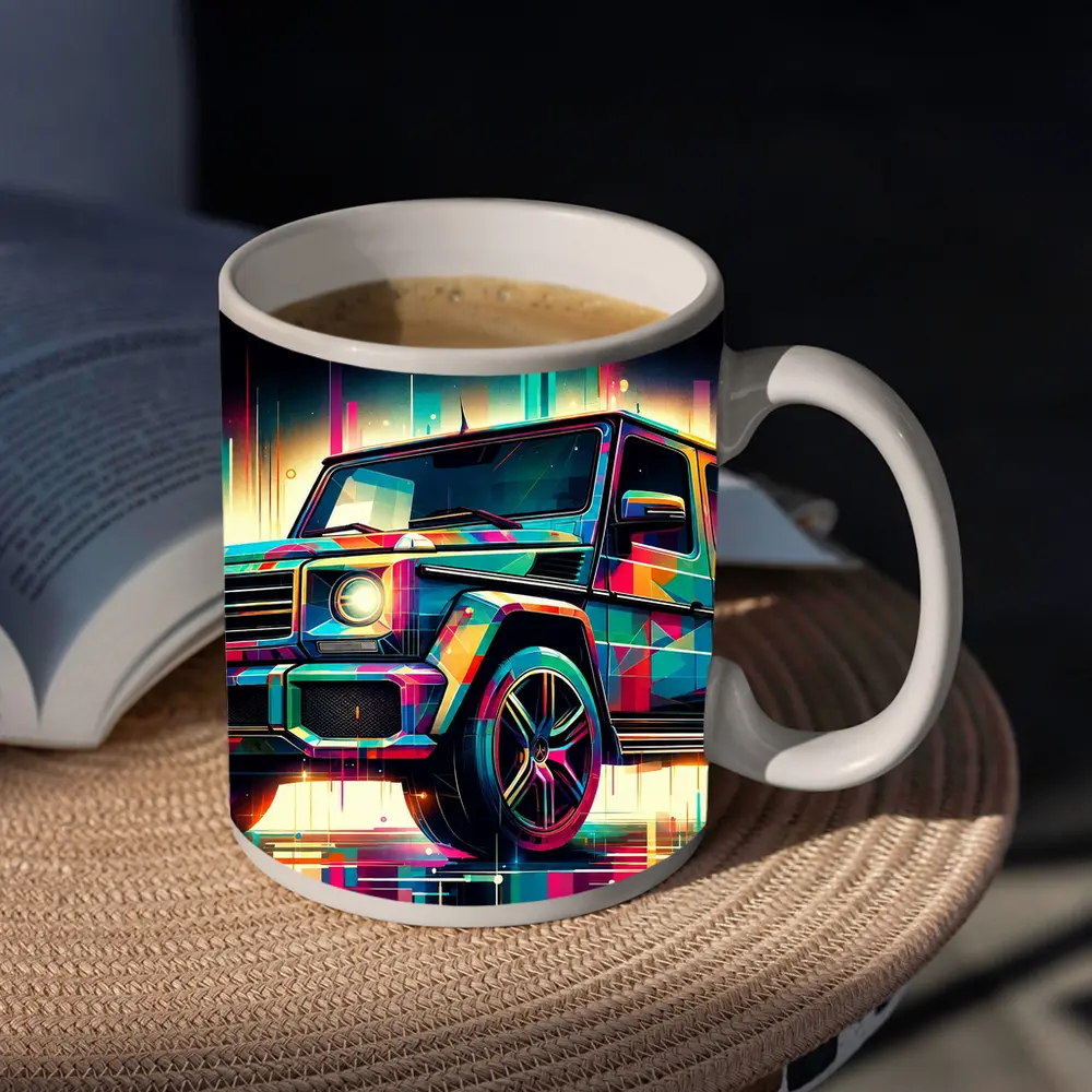 Mercedes G Class Neon Abstract Art – Mugs