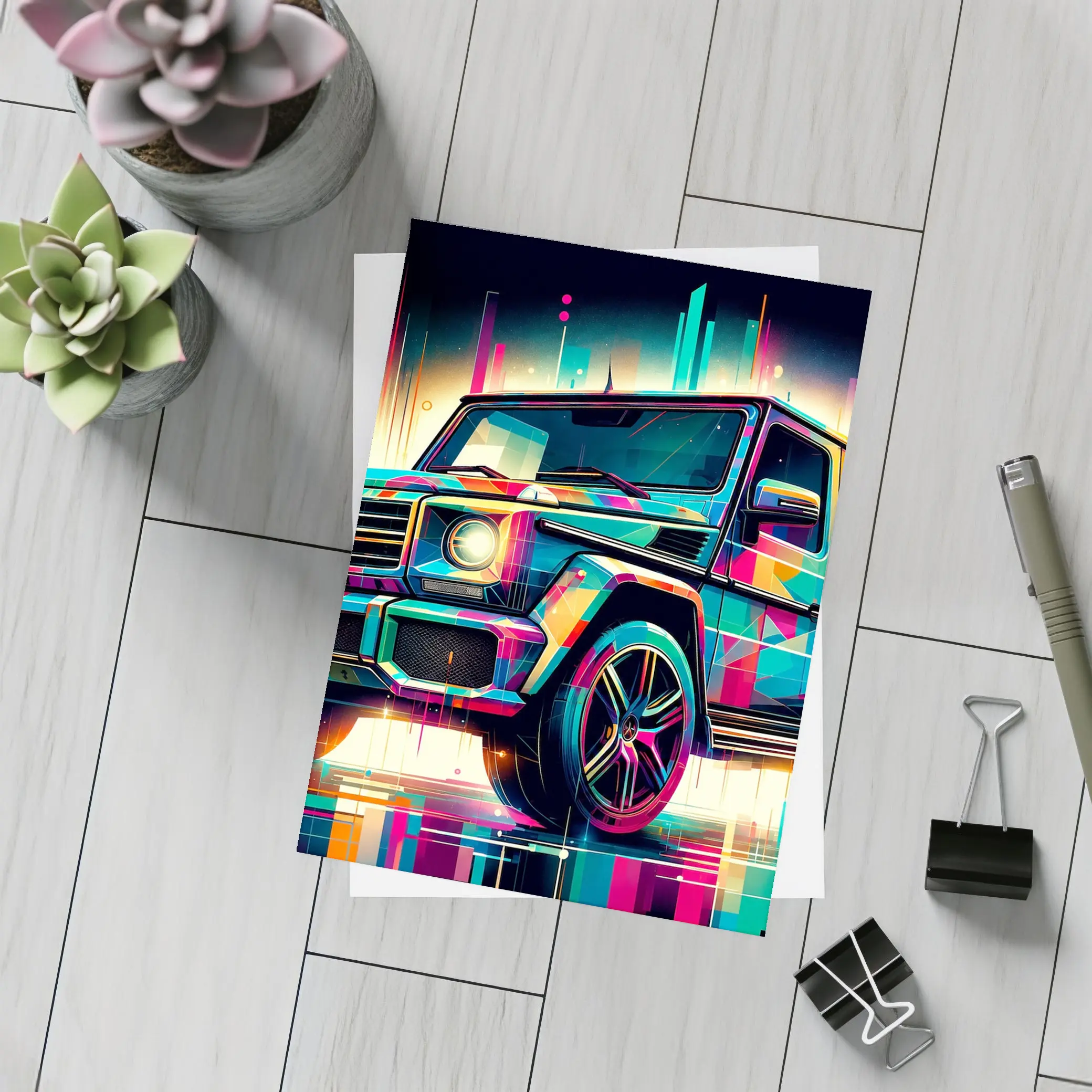 Mercedes G Class Neon Abstract Art – Postcards
