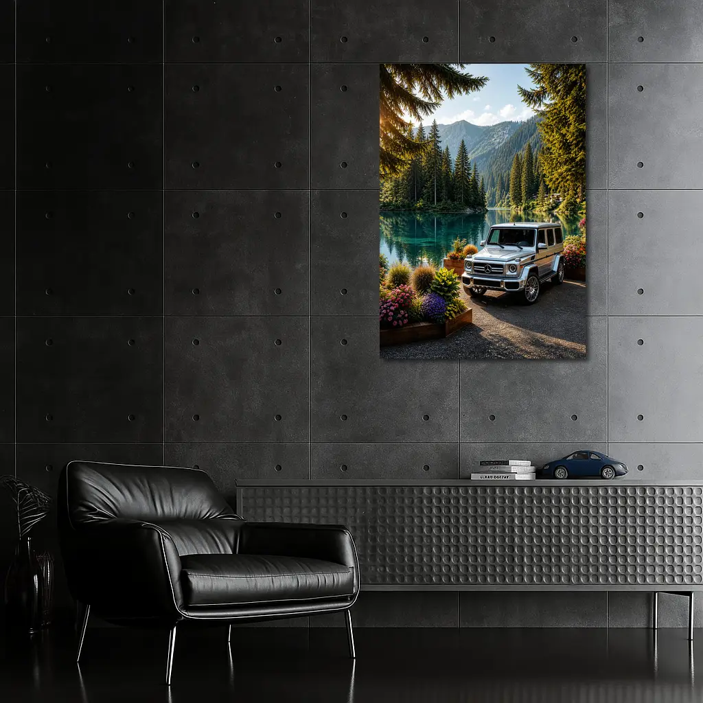 Mercedes G Class Silver SUV Mountain Lake – Wall Art