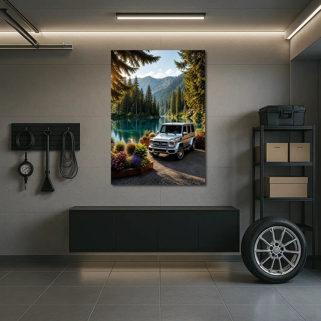 Mercedes G Class Silver SUV Mountain Lake – Wall Art