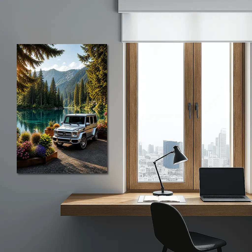 Mercedes G Class Silver SUV Mountain Lake – Wall Art