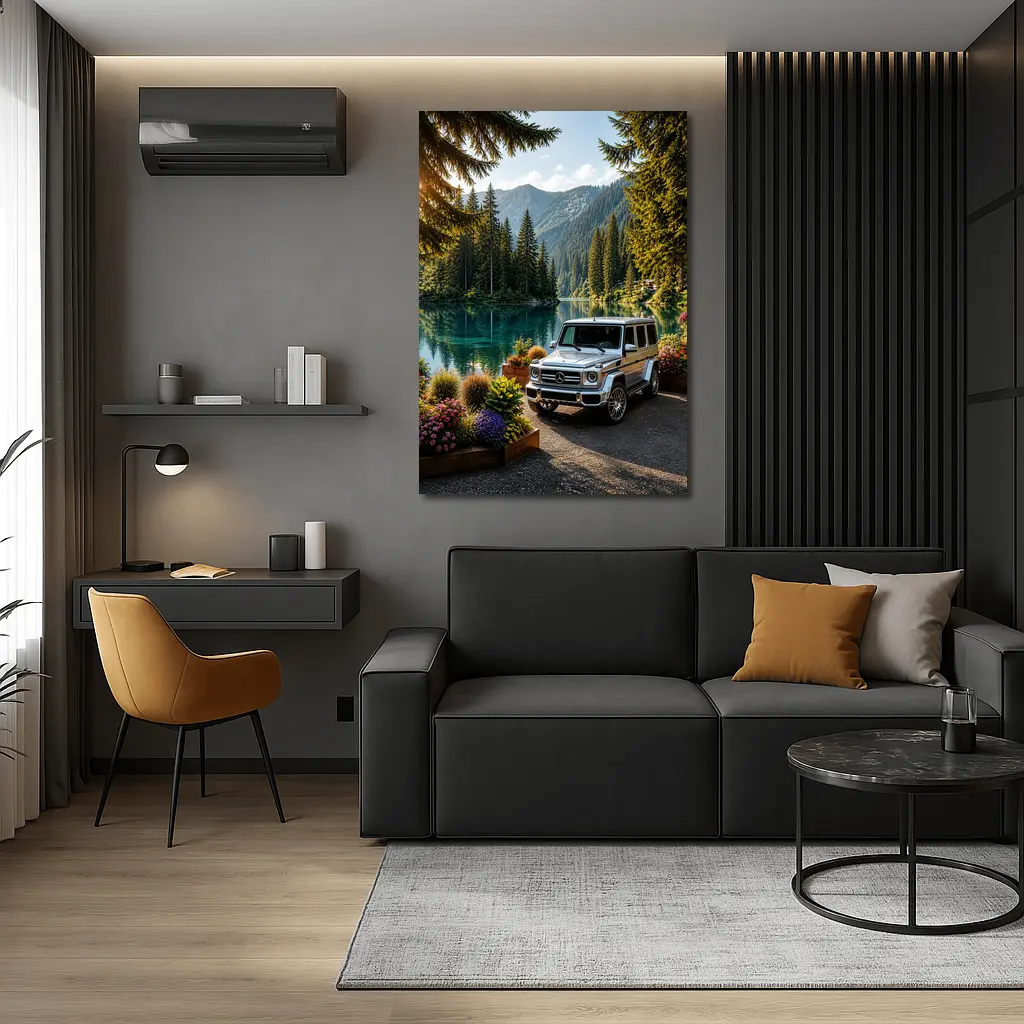 Mercedes G Class Silver SUV Mountain Lake – Wall Art