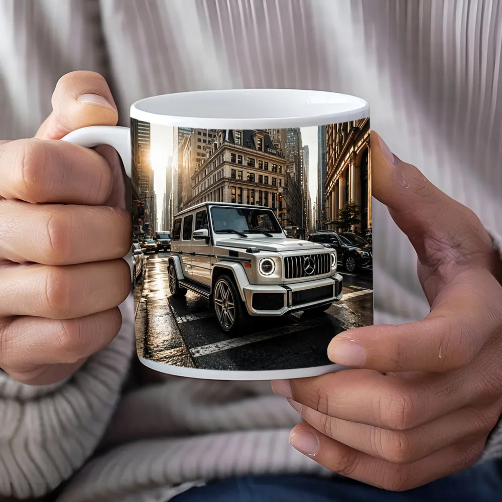 Mercedes G Class White SUV City Street – Mugs