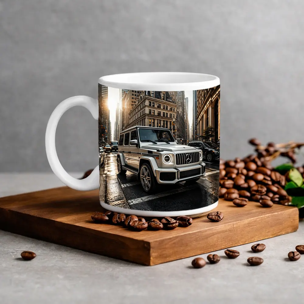 Mercedes G Class White SUV City Street – Mugs